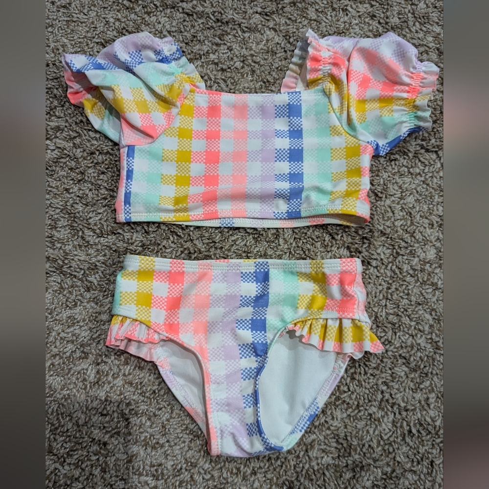 3t Cat & jack rainbow plaid swimsuit 2 piece
